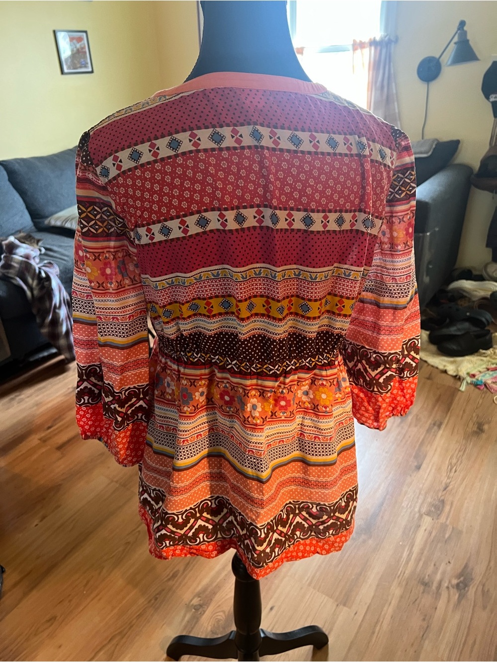H&M Coral and Pink Mixed-Print V-Neck Tunic - Picture 3 of 5